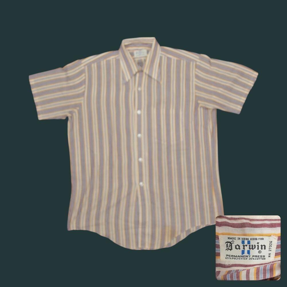Vintage 70s Darwin Striped Sheer Disco Shirt Mauve Mens M Oversized